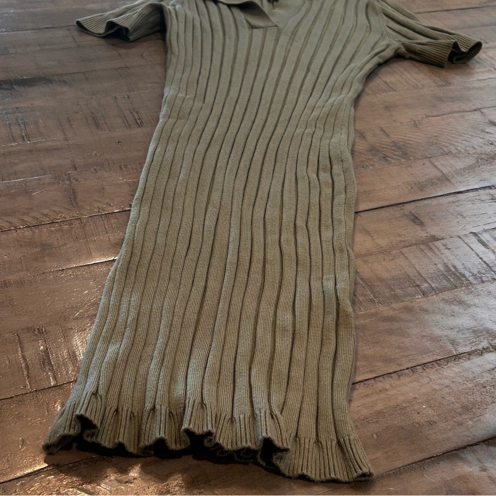 Sweater Dress Midi Collared Neck Ribbed Form Fitting Bodycon Hippie Rose Size M - Picture 4 of 7
